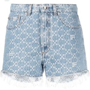 Off-White Blue and White Patterned Jean Shorts